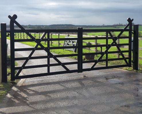 Automatic Six Bar Raised Helve Double Leaf Steel Gates Installed Lavenham Suffolk